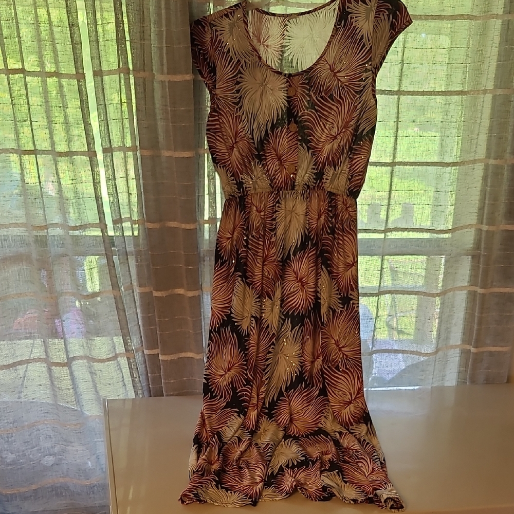 Size M Floral Print Women's Dress withSilver Sparkle